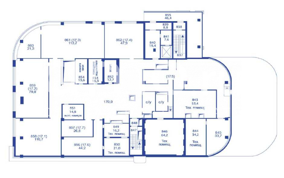 Планировка офиса 811.6 м², 17 этаж, БЦ «Манхэттен»